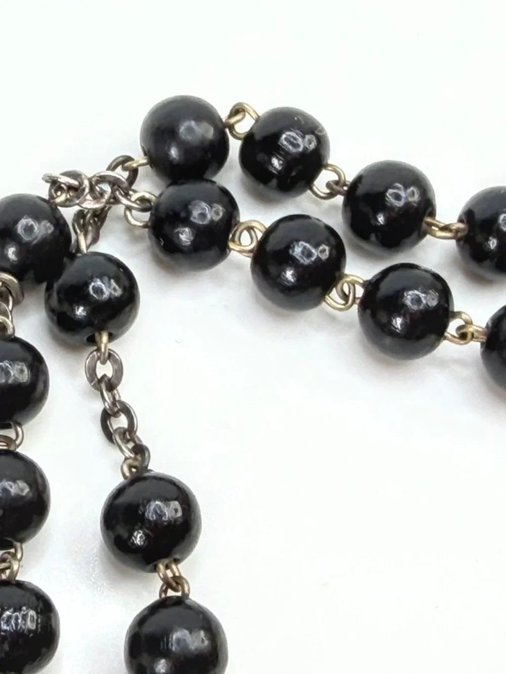 Vintage Dolce & Gabbana 925 Silver Black Bead Rosary Crucifix Necklace JR1983